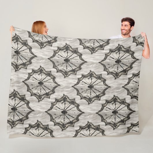 Naadloze Black Lace Spider Web Pattern op wit - Fleece Deken (In situ)