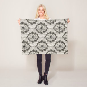 Naadloze Black Lace Spider Web Pattern op wit - Fleece Deken