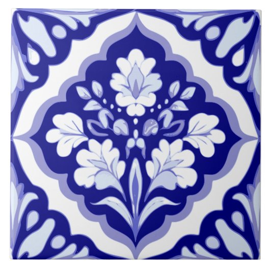 Naadloze Blauw en Wit Portugese Azulejos Bloemen Tegeltje (Voorkant)
