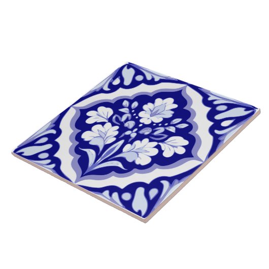 Naadloze Blauw en Wit Portugese Azulejos Bloemen Tegeltje (Zijkant)