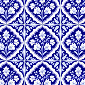 Naadloze Blauw en Wit Portugese Azulejos Bloemen Tegeltje