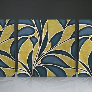 Naadloze blauwe en gele organische patronen tegeltje