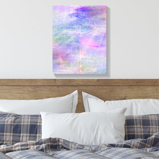 naadloze blauwe, roze achtergrondgele waterverf canvas afdruk (Insitu (Slaapkamer))