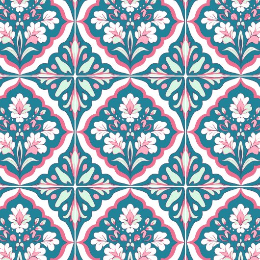 Naadloze Blauwgroen Mint Roze en Witte Bloemen Blo Tegeltje