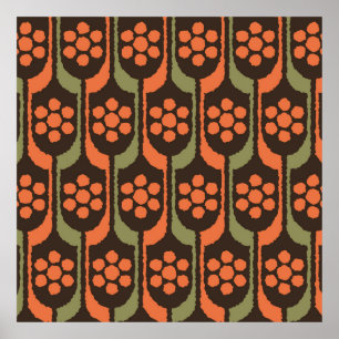 Naadloze bloem, herhalingspatroon oranje goud50,60 poster