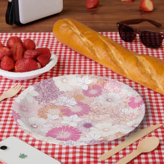 Naadloze bloem papieren bordje (Picknick)