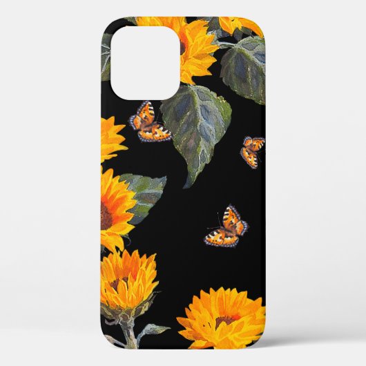 Naadloze bloem zonnebloemen op zwarte achtergrond Case-Mate iPhone case (Achterkant)