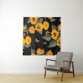 Naadloze bloem zonnebloemen op zwarte achtergrond wandkleed (In Situ (horizontaal))