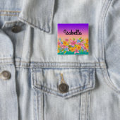 Naadloze bloembloemen roze geel sinaasappel vierkante button 5,1 cm (In situ)