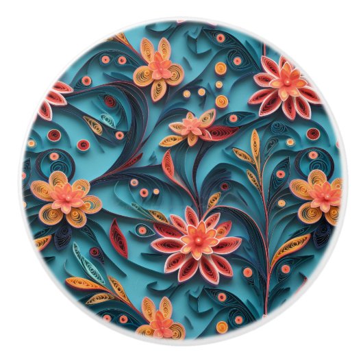 Naadloze bloemdocument patroon Ceramische Knob Keramische Knop (Voorkant)