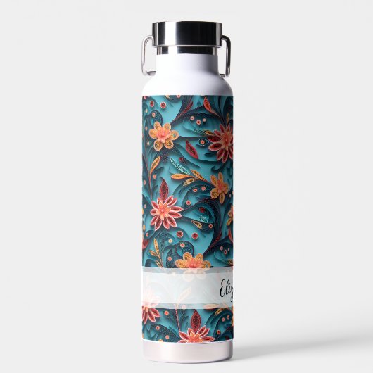 Naadloze bloemdocument patroon Naam Waterfles (Voorkant)