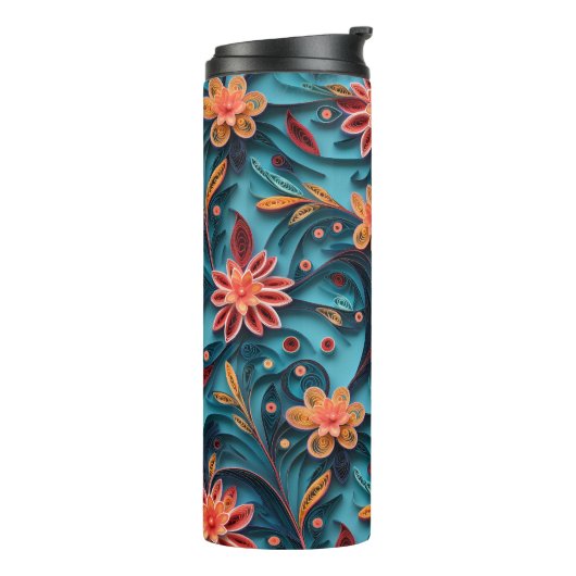 Naadloze bloemdocument patroon Thermische Tumbler Thermosbeker (Gedraaid links)