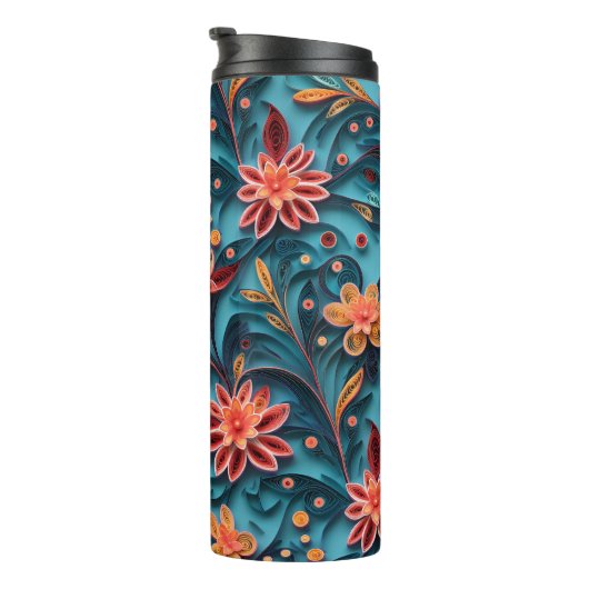 Naadloze bloemdocument patroon Thermische Tumbler Thermosbeker (Geroteerd rechts)