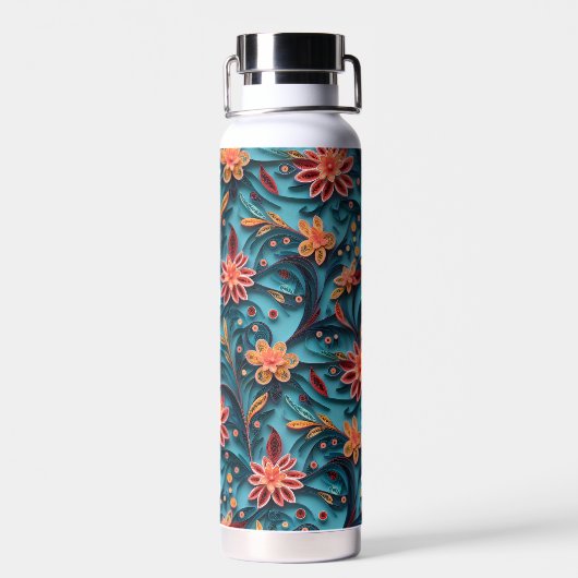 Naadloze bloemdocument patroon Waterfles (Achterkant)