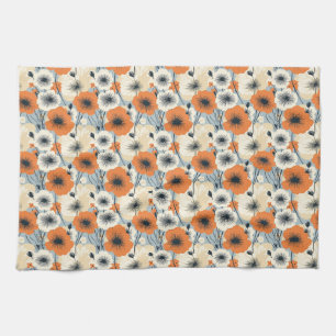 Naadloze bloemen met Oranje, witte en zwarte stroo Theedoek