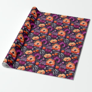 Naadloze bloemen met rode, oranje, paarse bloemen cadeaupapier