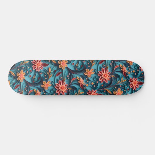 Naadloze bloemenpapier patroon Skateboard (Horizontaal)