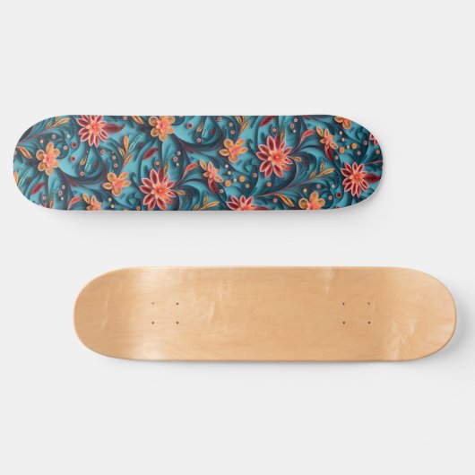 Naadloze bloemenpapier patroon Skateboard (Horizontaal)