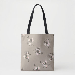 Naadloze  bloementjes ontwerp grijs patroon tote bag