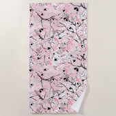 Naadloze bloesbloemen bladeren vertakt strandlaken (Voorkant)