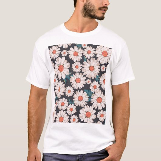 Naadloze bloesem Daisy Flower Pattern T-shirt (Voorkant)