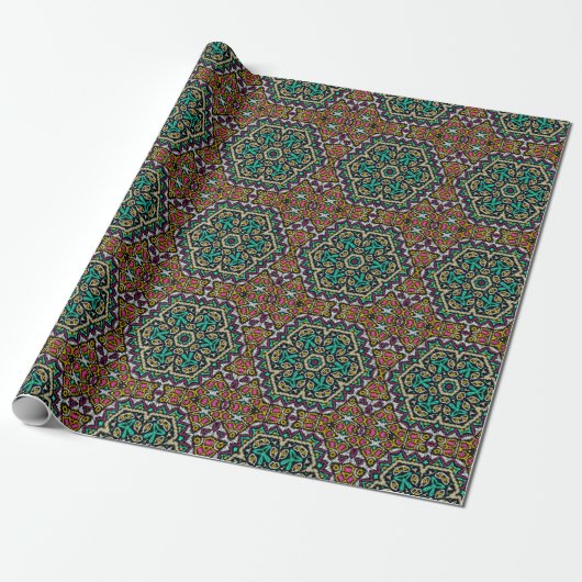 Naadloze borduurstamethno cadeaupapier (Uitgerold)