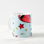 Naadloze cartoon komiek superspraakbelletje koffiemok (Voorkant links)