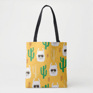 Naadloze cartoon lama en cactus patroon in brij tote bag