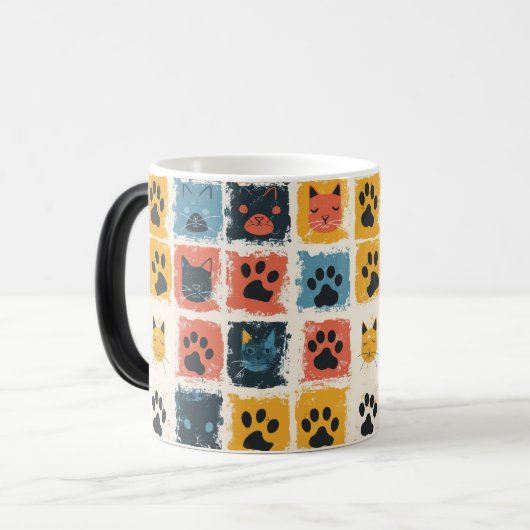 Naadloze Cat Cartoon Paws Fun Pattern Design Magische Mok (Voorkant links)