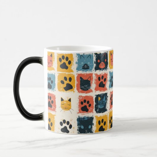 Naadloze Cat Cartoon Paws Fun Pattern Design Magische Mok (Links)