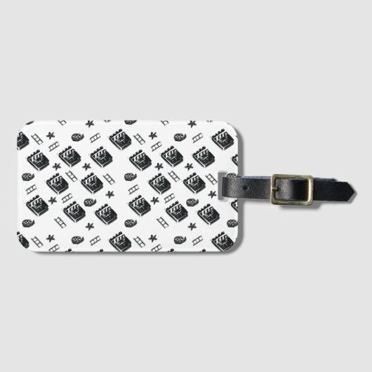 Naadloze Ciak Pattern met bioscoopsymbolen en klap Bagagelabel (Voorkant (horizontaal))