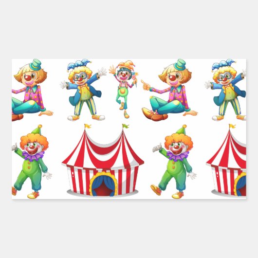 Naadloze clowns en circustent rechthoekige sticker (Voorkant)