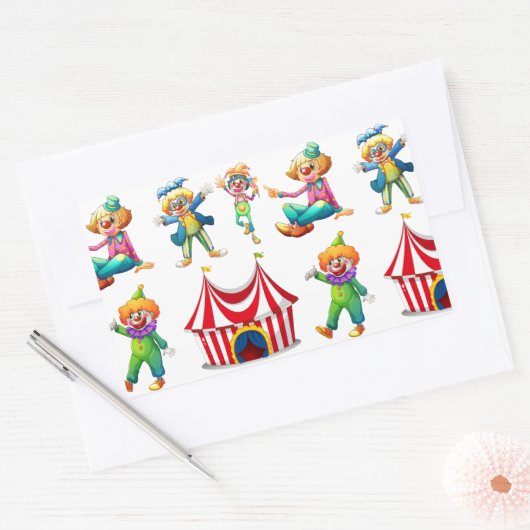 Naadloze clowns en circustent rechthoekige sticker (Envelop)