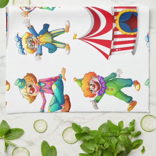 Naadloze clowns en circustent theedoek (Gevouwen)