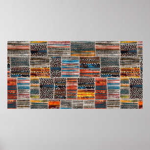 Naadloze collage van patchwork, mix het quilpatroo poster