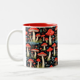 Naadloze Cottagecore Mushroom Flower Pattern Tweekleurige Koffiemok
