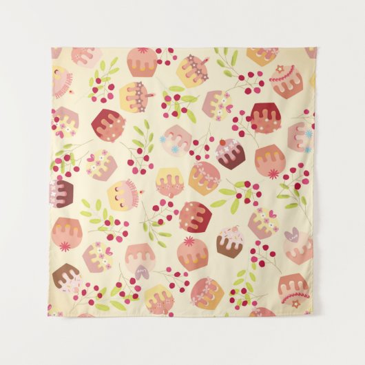 naadloze cupcake illustratie wandkleed (Voorkant)