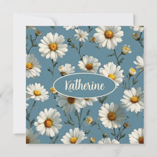 Naadloze Daisy Flower Pattern op Blauw (Voorkant)
