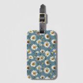 Naadloze Daisy Flower Pattern op Blauw Bagagelabel (Voorkant (verticaal))