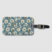 Naadloze Daisy Flower Pattern op Blauw Bagagelabel (Voorkant (horizontaal))