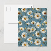 Naadloze Daisy Flower Pattern op Blauw Briefkaart (Voorkant / Achterkant)