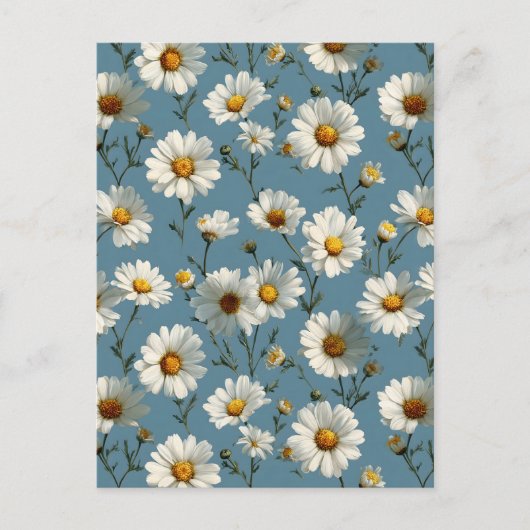 Naadloze Daisy Flower Pattern op Blauw Briefkaart (Voorkant)