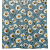 Naadloze Daisy Flower Pattern op Blauw Douchegordijn (Voorkant)