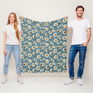 Naadloze Daisy Flower Pattern op Blauw Fleece Deken