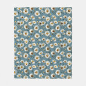 Naadloze Daisy Flower Pattern op Blauw Fleece Deken (Voorkant)