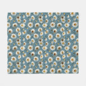 Naadloze Daisy Flower Pattern op Blauw Fleece Deken (Voorkant (Horizontaal))