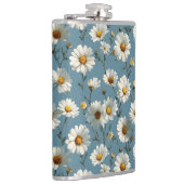 Naadloze Daisy Flower Pattern op Blauw Heupfles (Rechts)