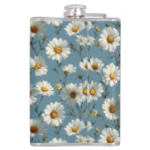 Naadloze Daisy Flower Pattern op Blauw Heupfles (Achterkant)