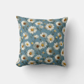 Naadloze Daisy Flower Pattern op Blauw Kussen (Voorkant)