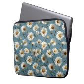 Naadloze Daisy Flower Pattern op Blauw Laptop Sleeve (Voorkant Links)